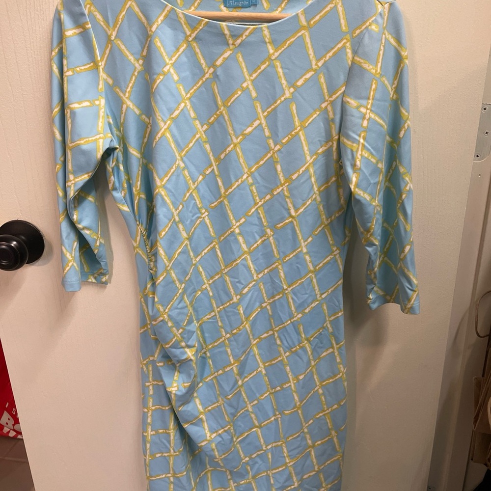J Mclaughlin Blue And Yellow Patterned Women's Dr… - image 1